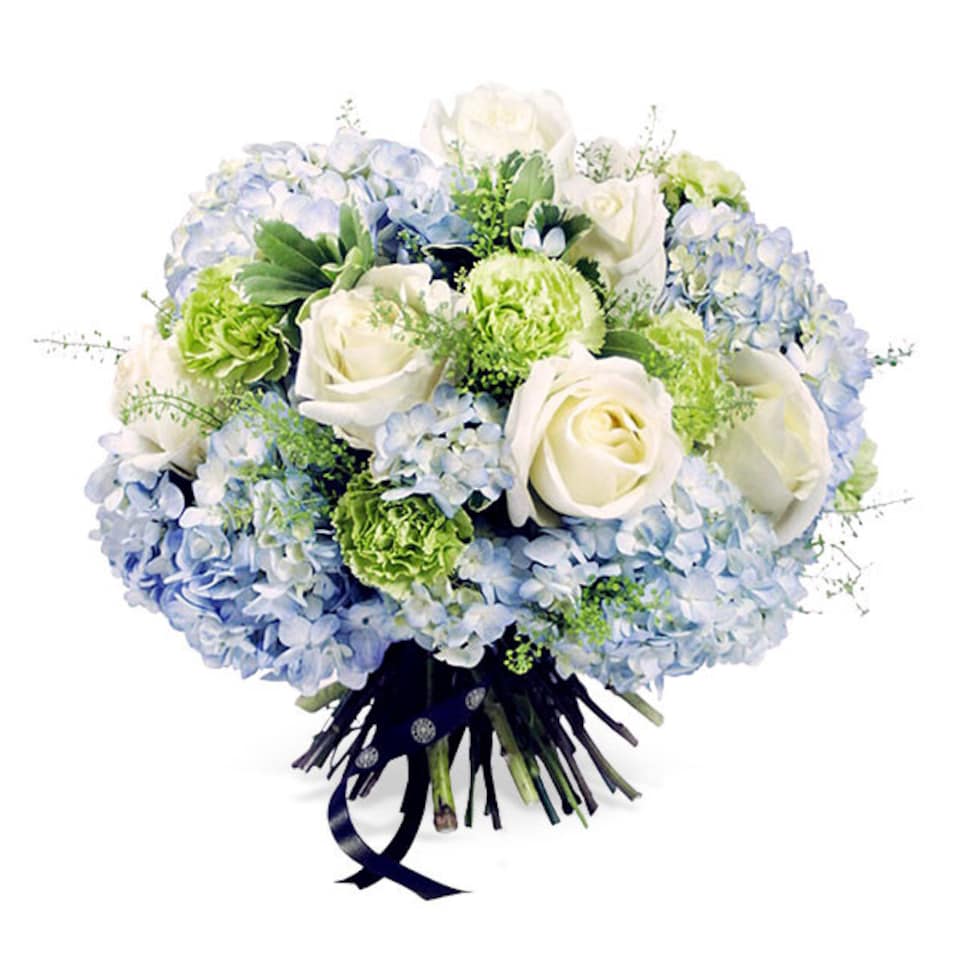 image 1 of New Baby Boy Gift Set with Flowers Bouquet and Bear