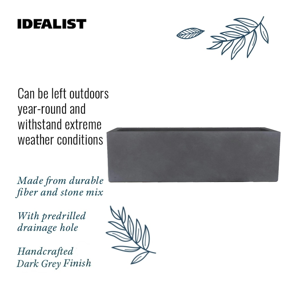 image 1 of Window Box Light Concrete Dark Grey Garden Planter L80 W17 H17.5 cm, 24 ltrs Cap.