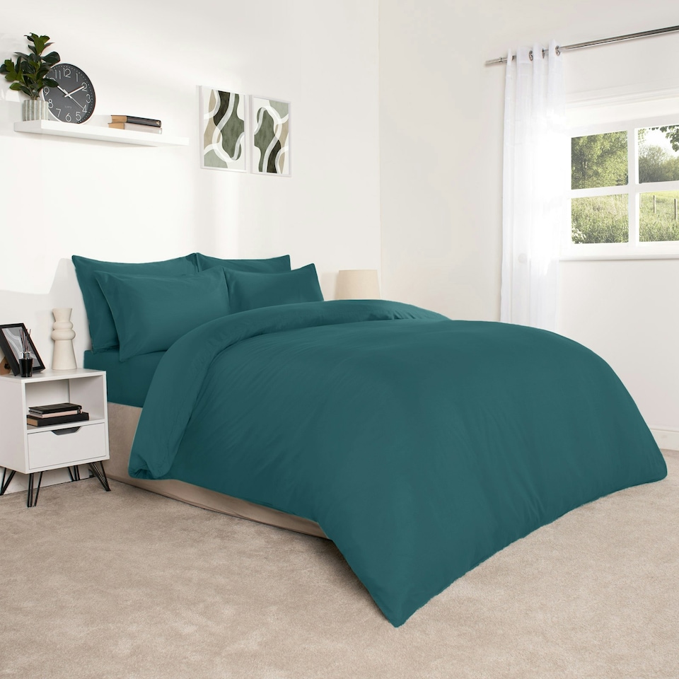 image 1 of OHS Soft Cosy Microfibre Plain Duvet Cover and Pillowcase Set Green | Teal | Double