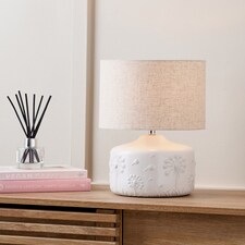 Dandelion Flowers White Small Floral Ceramic Table Lamp | White | White | 1