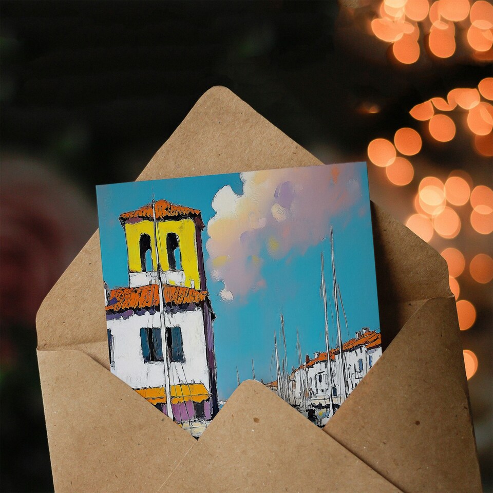 image 1 of Portofino Italy Harbour Sailboats Marina Painting Birthday Greeting Card