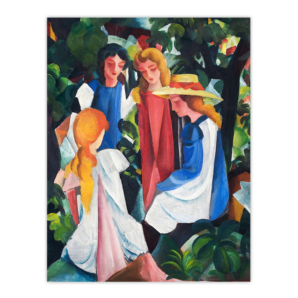 image 1 of Four Girls Nature Painting August Macke Huge Wall Art Print 18X24 In
