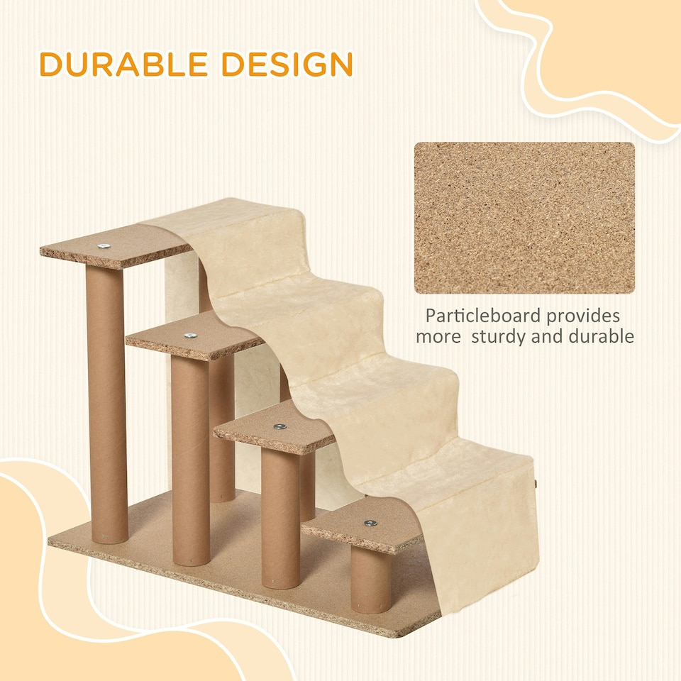 image 1 of PawHut Four-Step Portable Dog Stairs with Washable Plush Cover, Beige