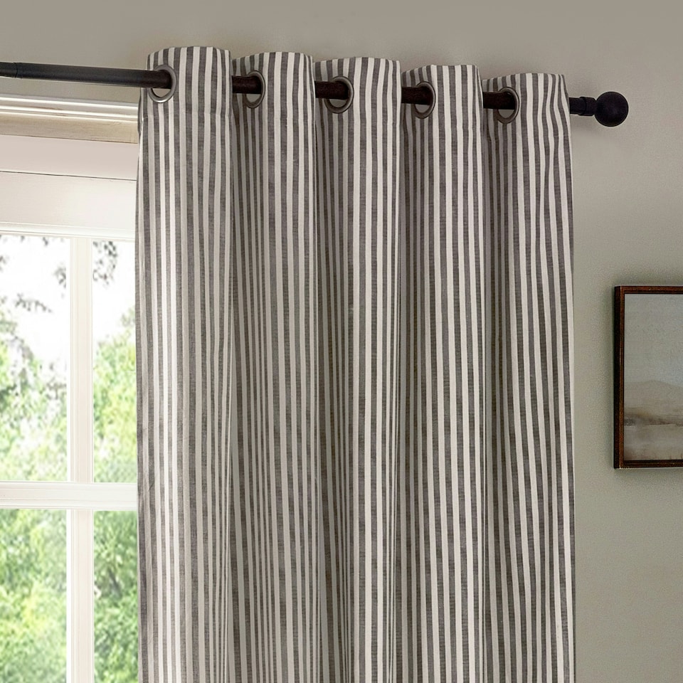 image 1 of Yard Hebden Striped Cotton Grey Eyelet Curtains 229 x 137cm Multi