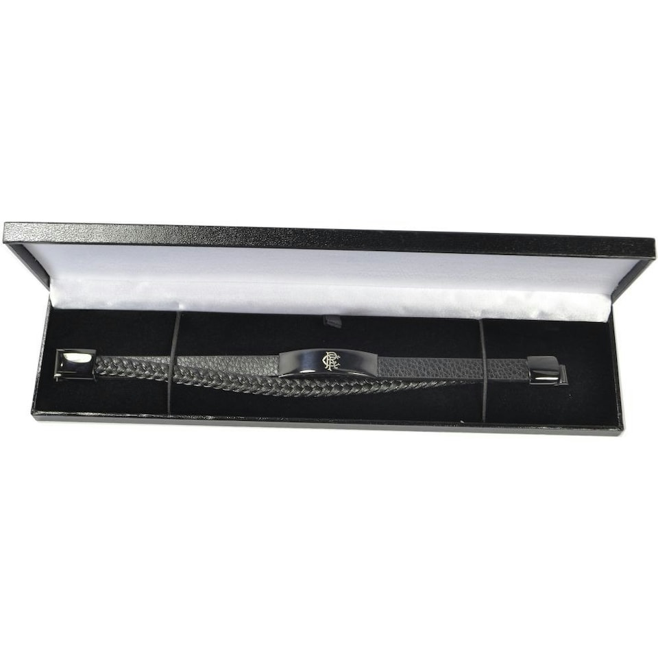 image 1 of Rangers FC Leather Crest Bracelet - Black - One Size