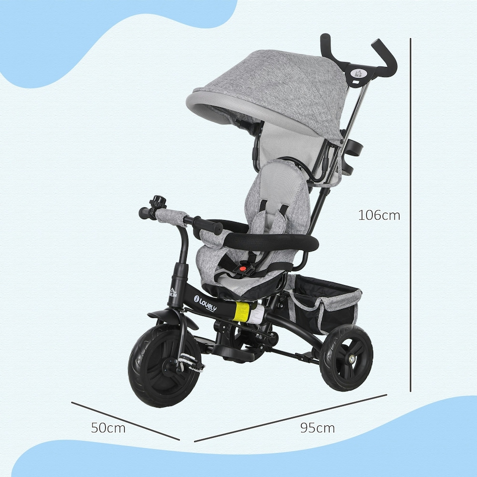 image 1 of HOMCOM 6 in 1 Kids Trike, Stroller with Parent Handle, Grey