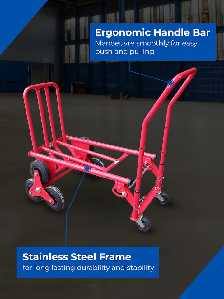 image 1 of 2-in-1 Heavy-Duty Stair Climber & Platform Sack Truck, 150kg/200kg Capacity, Steel Frame, Red | Red