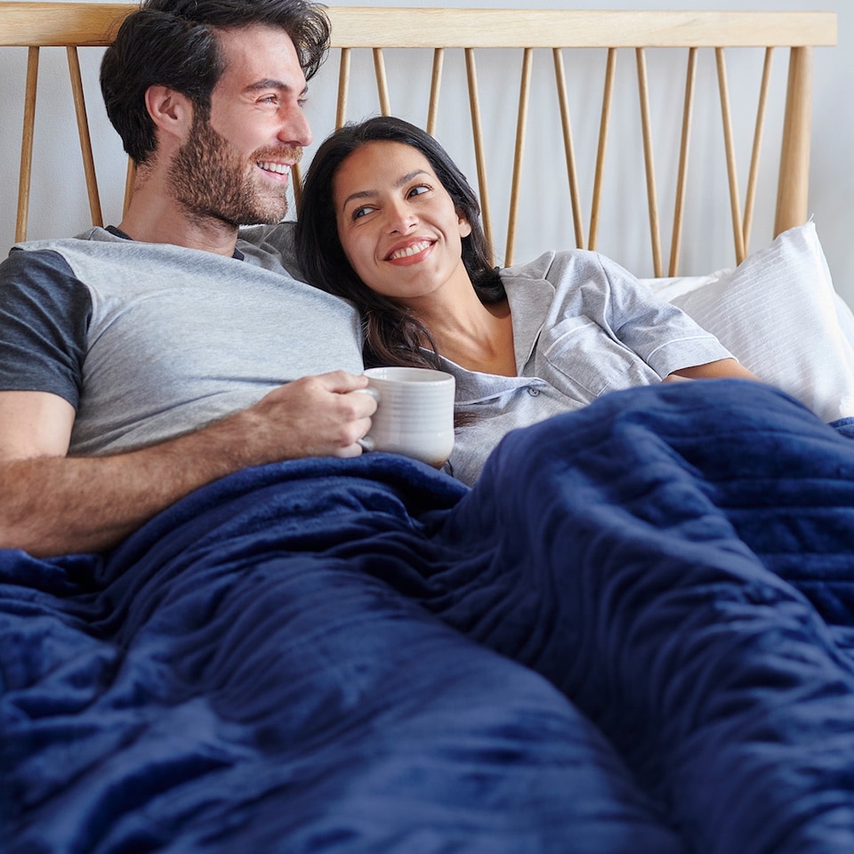 image 1 of Cosi Home Double Fleece & Sherpa Electric Heated Throw - Navy