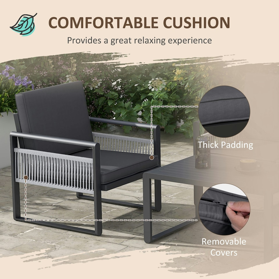 image 1 of Outsunny Aluminium Garden Furniture Sets s, Slatted Top Table, Black