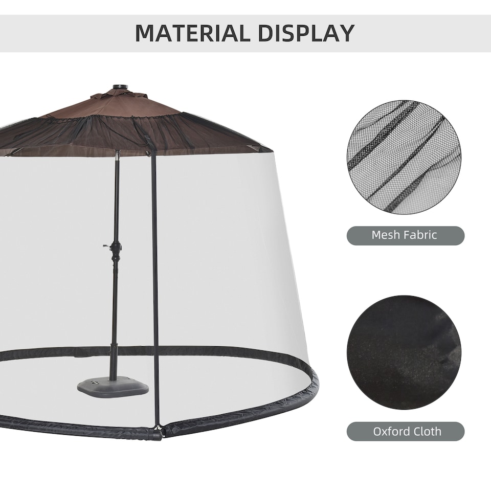 image 1 of Outsunny Outdoor Garden Umbrella Table Screen, 2.3 m Parasol Bug Mosquito Net Cover with Zipped Door, Patio Mosquito Netting Cover with Water Fillable Tube at Base, Black