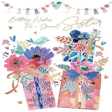 Words 'n' Wishes Traditional Sister Birthday Card, Birthday Card Sister, Bird and Flowers