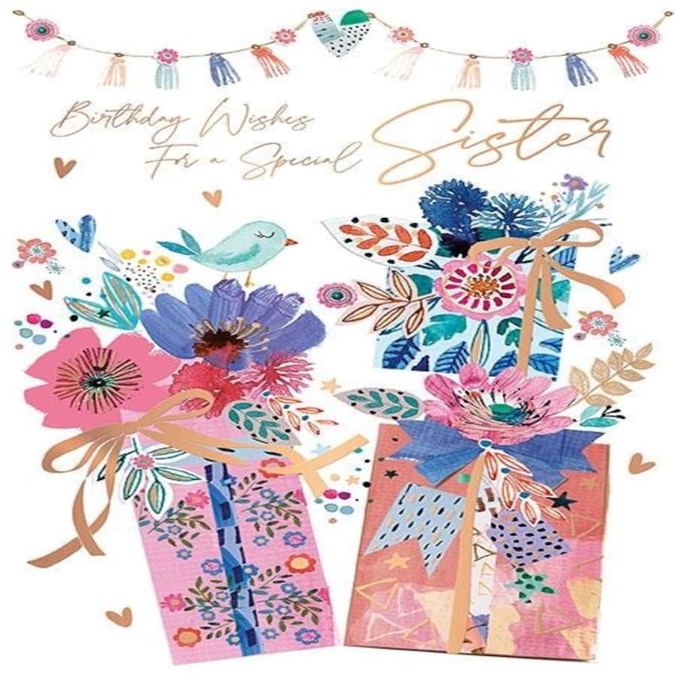Words 'n' Wishes Traditional Sister Birthday Card, Birthday Card Sister, Bird and Flowers