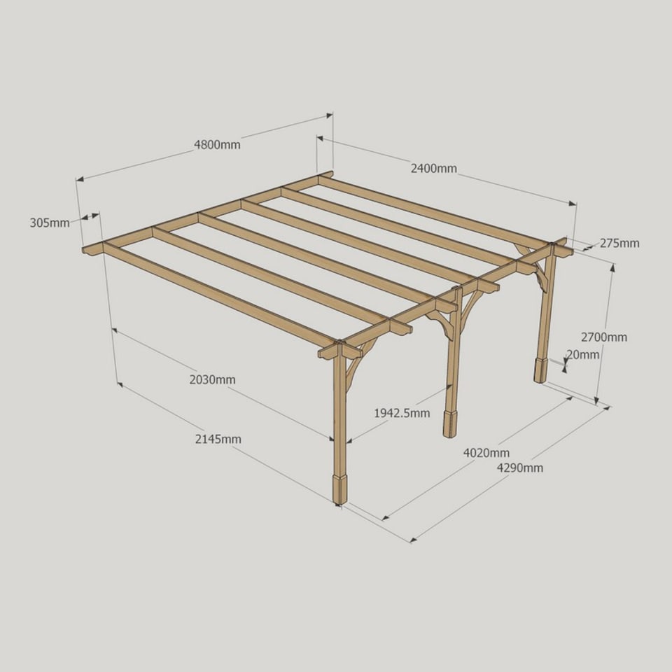 image 1 of Wall Mounted Premium Pergola 3 Posts - Wood - L240 x W480 x H270 cm - Rustic Brown