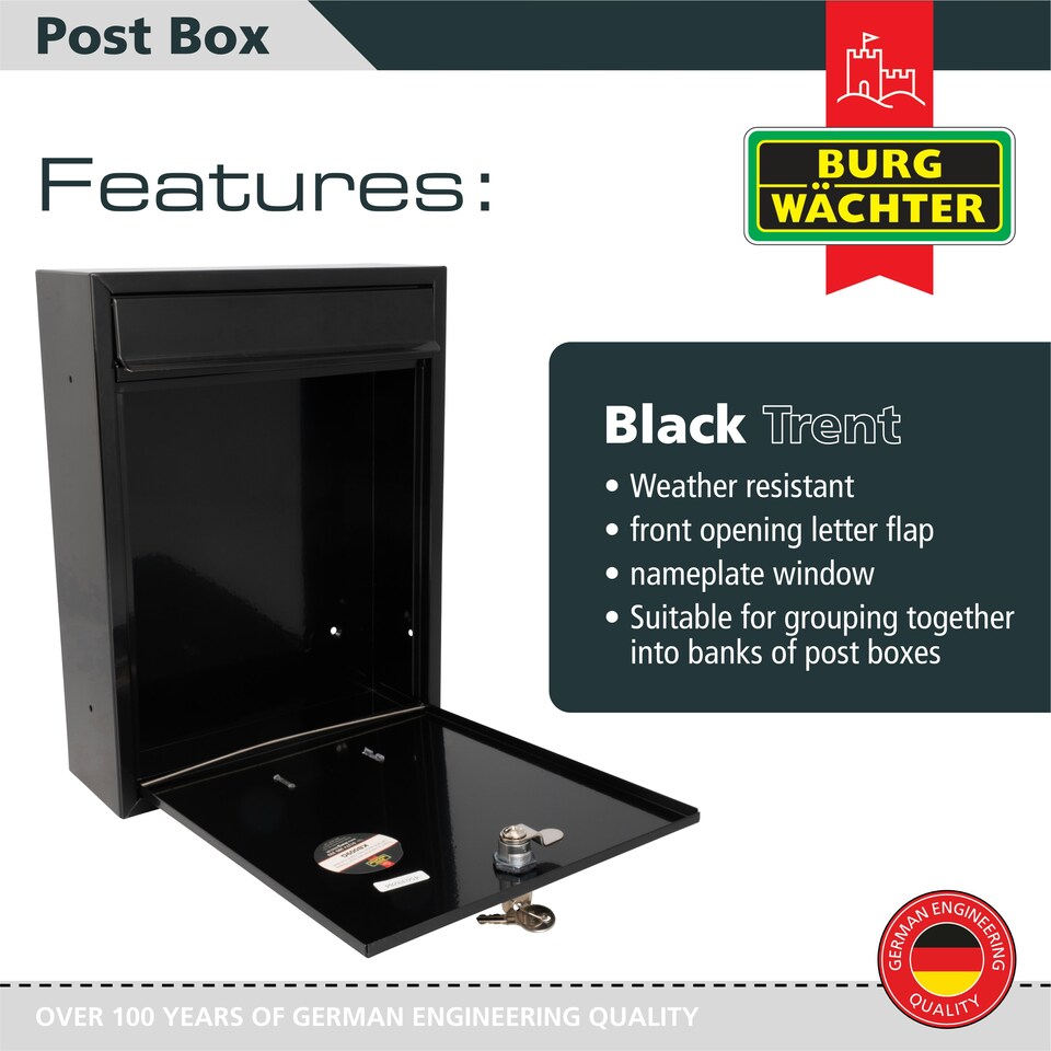 image 1 of Burg-Wachter Trent Wall Mounted Galvanised Steel Lockable Post Box - 26x34x9cm White
