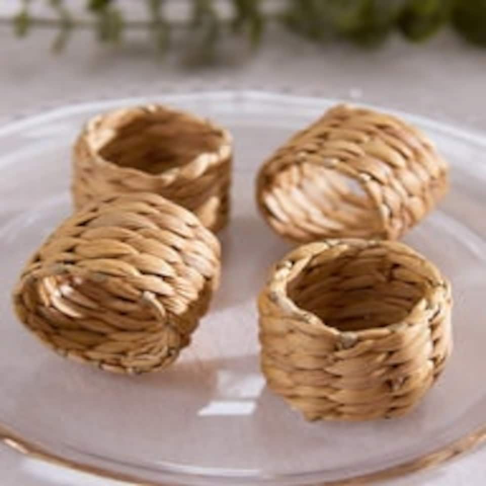 image 1 of Set of 4 Water Hyacinth Napkin Rings N/A