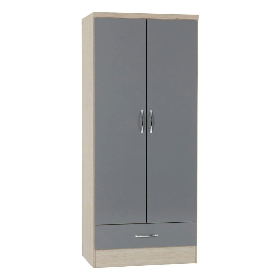 image 1 of Nevada 2 Door 1 Drawer Wardrobe - L52 x W78 x H182.5 cm - 3D Effect Grey | Grey | 3D Effect Grey