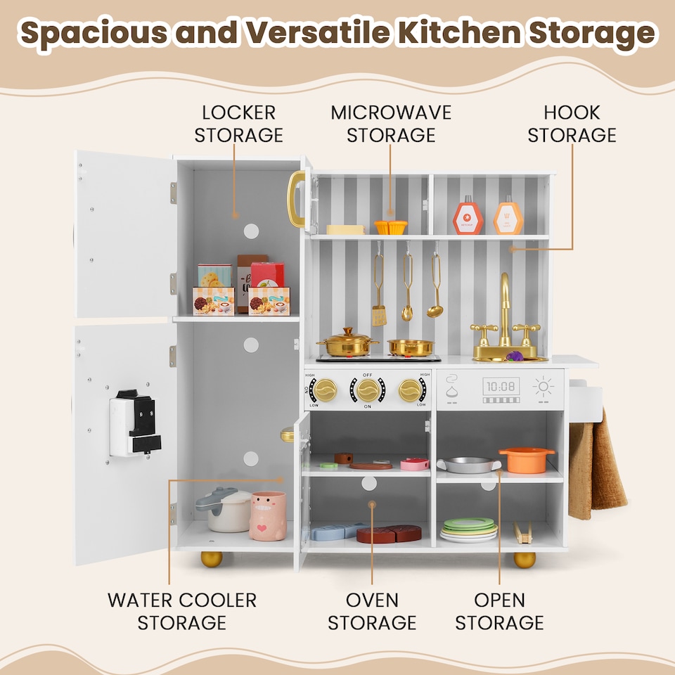 image 1 of COSTWAY Play Kitchen Toy Set Kids Kitchen Playset Chef Pretend Play Toy-Golden