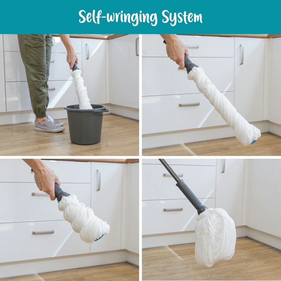 image 1 of JVL Super-Absorbent Easy Twist Microfibre Floor Mop, Grey