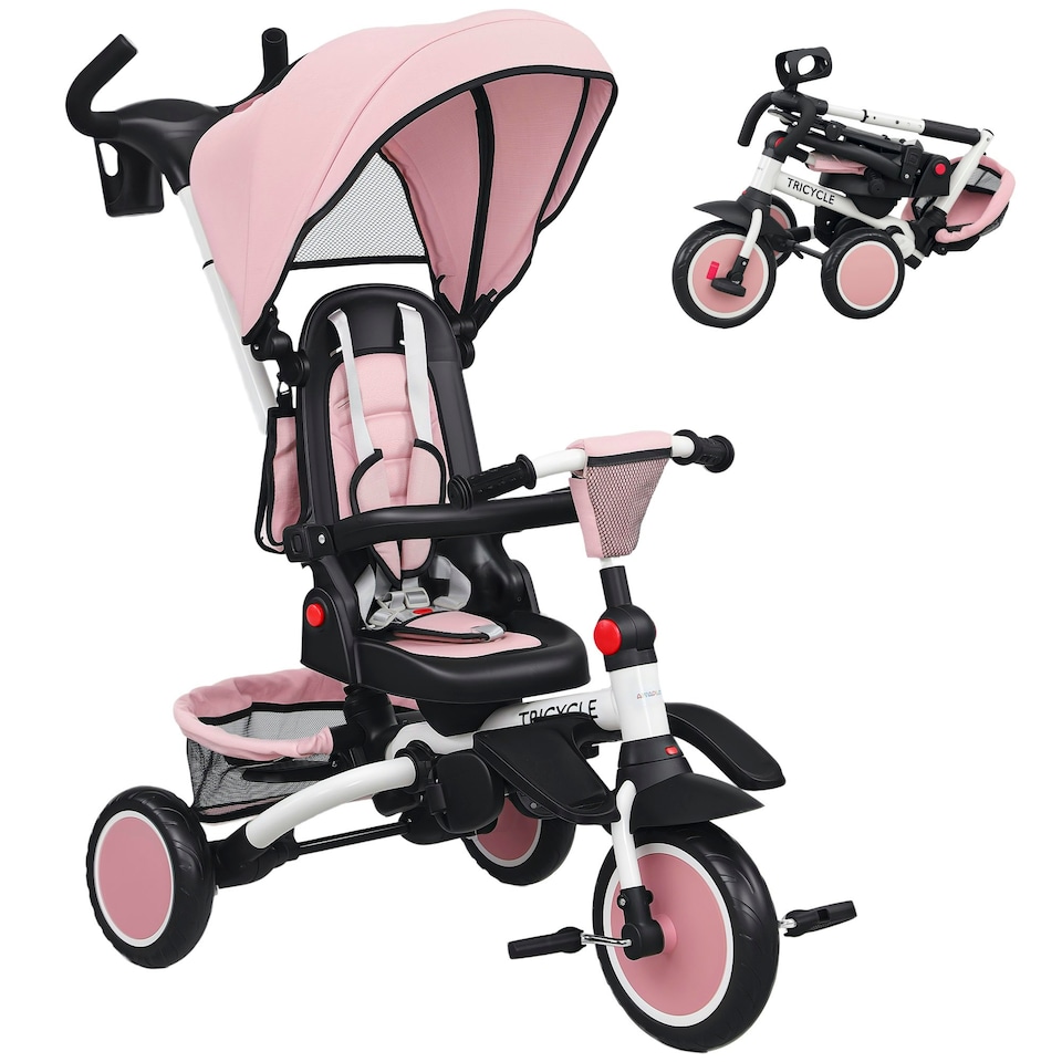 image 1 of AIYAPLAY 6 in 1 Kids Trike, Toddler Tricycle with Parent Handle, Pink