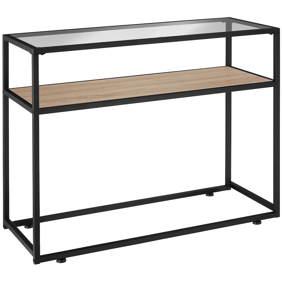 image 1 of Console Table Kilkenny - 2 shelves, with glass top surface | Brown | industrial wood light, oak Sonoma | 100 x 41 x 80,50 cm | 1