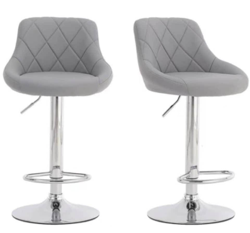 image 1 of 2x Alivio Premium Chrome Bar Stools Grey Luxury Extra Comfort Modern Bar Dining