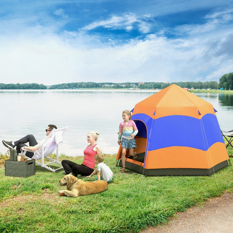 image 1 of Outsunny 4 Person Camping Tent Festival Hiking Shelter, Blue