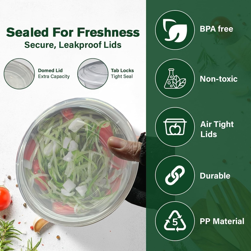 image 1 of 24oz Round White Plastic Meal Prep Containers With Lid BPA Free Food Storage Box 10pk