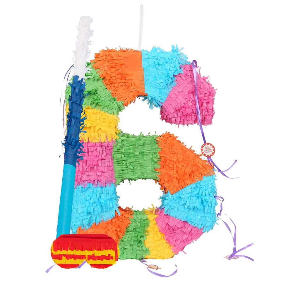 image 1 of Fax Potato Number 6 Pinata Set with Stick & Blindfold - Blue Stick