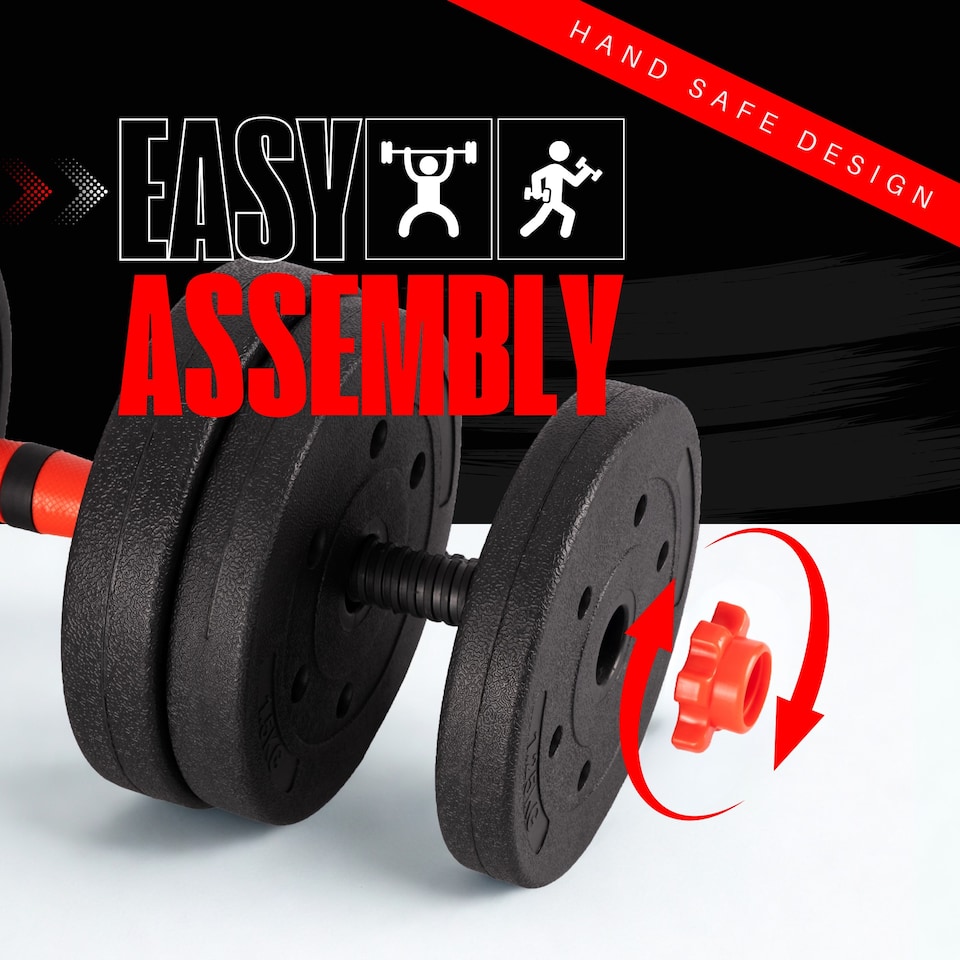 image 1 of Straame 20KG Adjustable Dumbbell & Barbell Weight Set with Foam-Padded Connector. Free Weights for Home Gym, Strength Training, Non-Slip TPR Grips, PE Shell Plates, Compact Storage