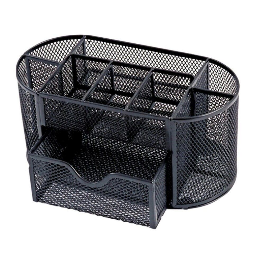image 1 of 9 Compartment Wire Mesh Desktop Organiser