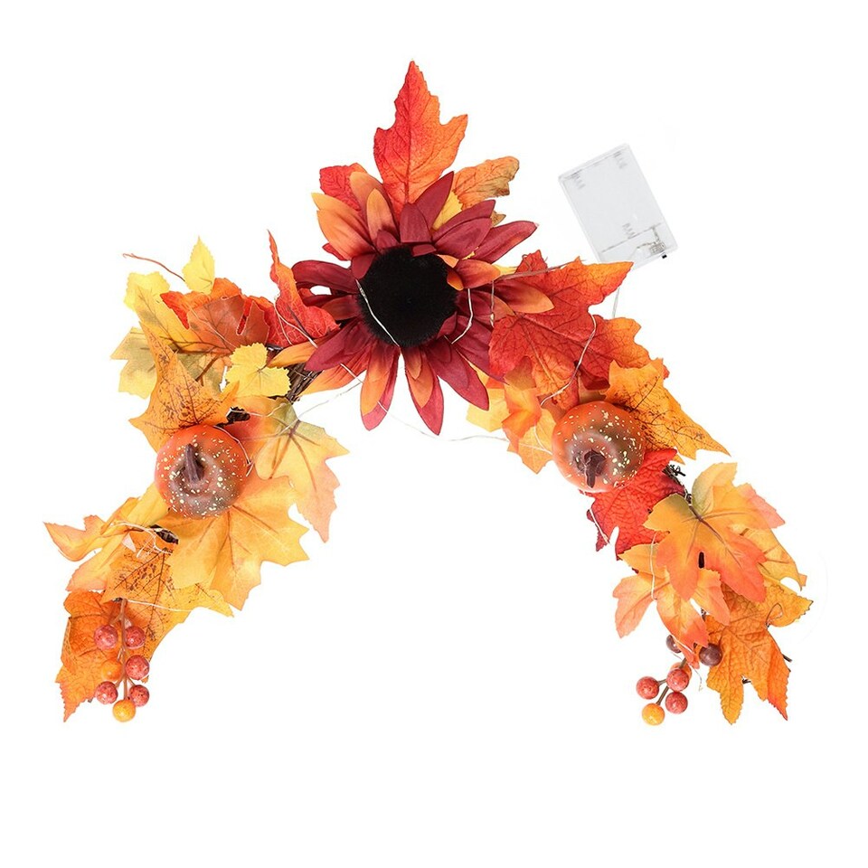 image 1 of Living and Home Maple Leaves Halloween Sunflower & Pumpkind Garland