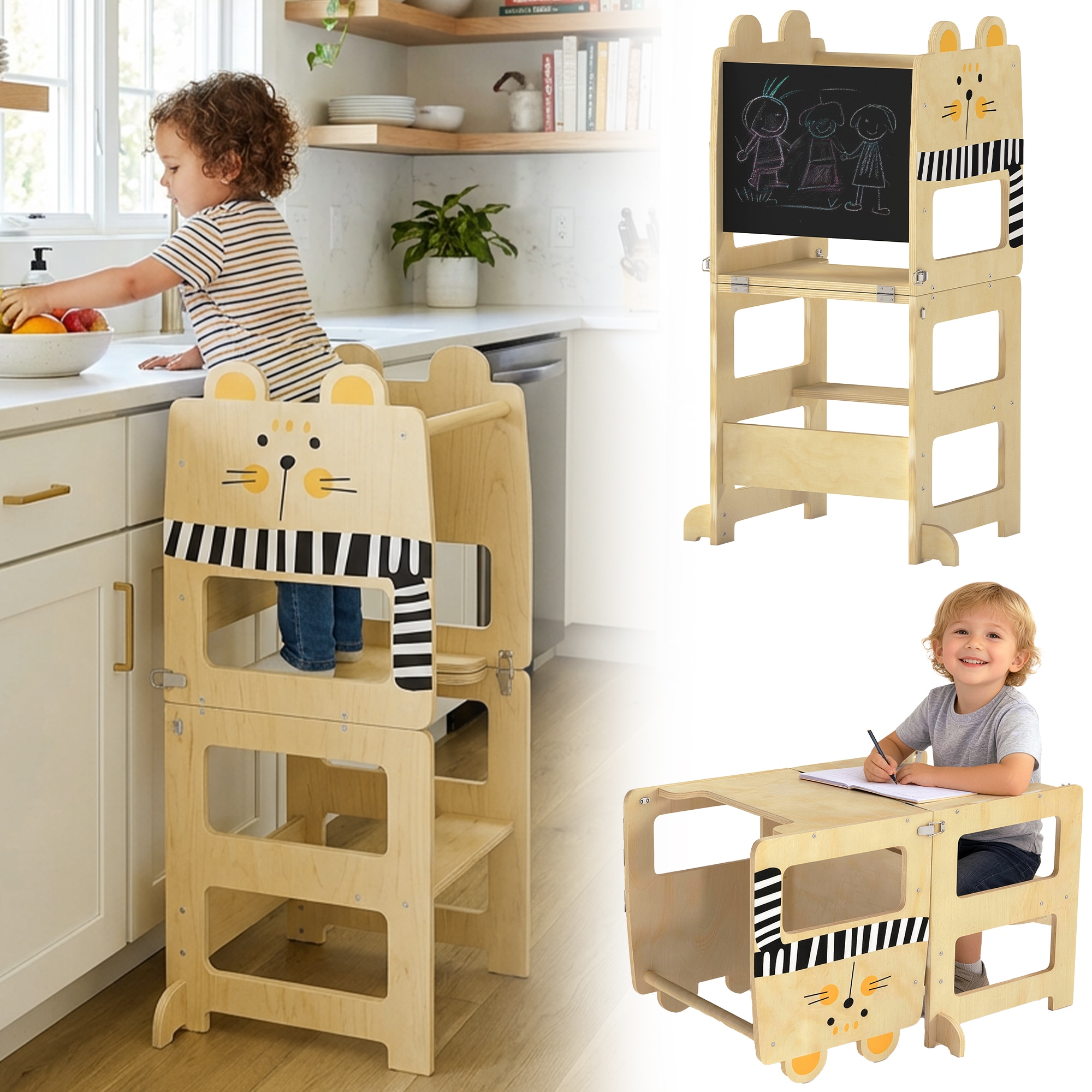 AIYAPLAY Toddler Step Stool with Chalkboard for Kitchen Counter