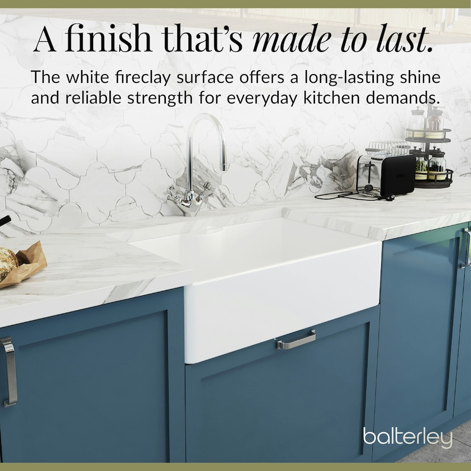 image 1 of Fireclay 795mm 1 Bowl Butler Kitchen Sink - Tap Ledge with Classic Tap & Waste - Ceramic Kitchen Sink & Tap