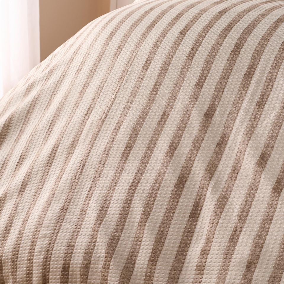 image 1 of OHS Watercolour Stripe Embossed Bedding Set Duvet Cover with Pillowcase | Brown | Stone | Super King