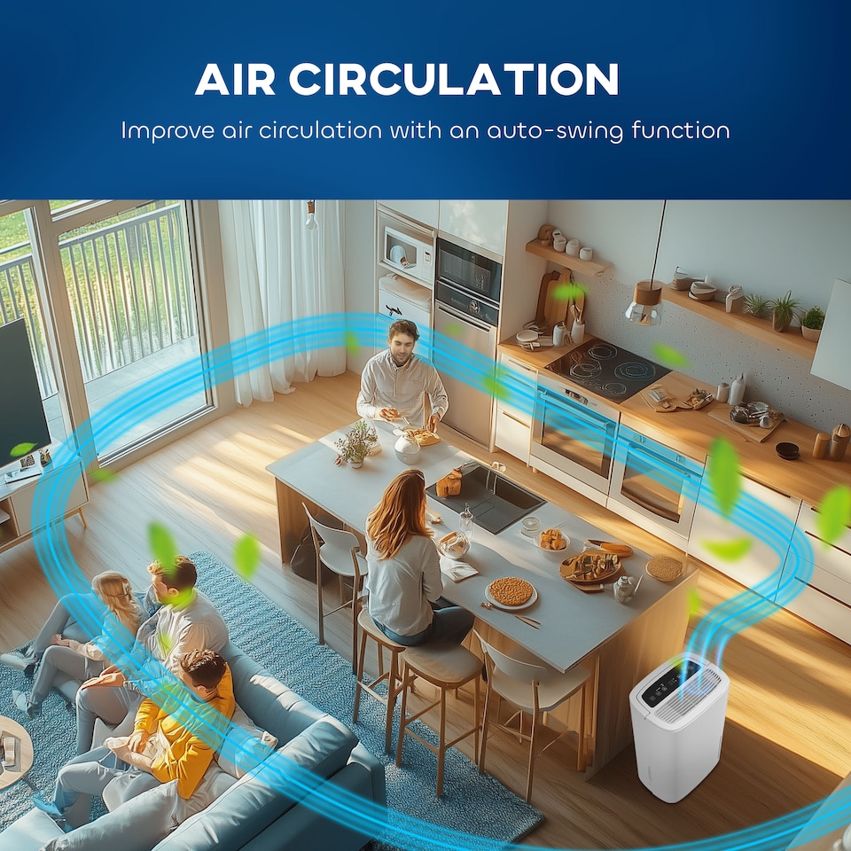 image 1 of HOMCOM 20LDay Dehumidifier with Continuous Drainage, 5L Water Tank, 24H Timer, Digital Humidity Display, Humidity Light, Dehumidifier for Home Damp, Bedroom, Condensation, Mould, Laundry Drying