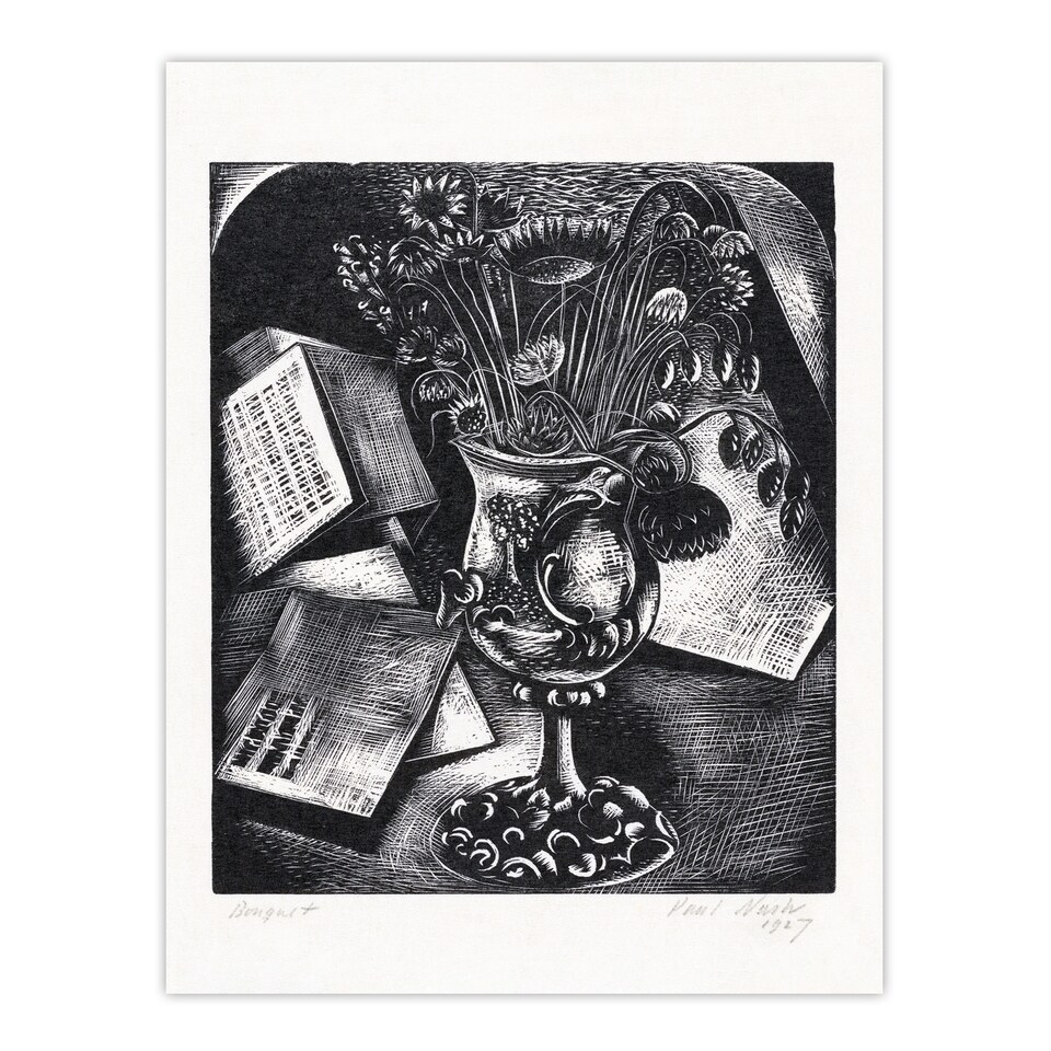image 1 of Paul Nash Framed Wall Art Print Flower Bouquet Black White Still Life Home Décor