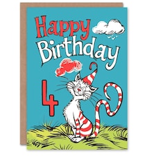 Cat Lover Red Stripes Hat Kitty Strange Fun 4th Child Kids Birthday Card