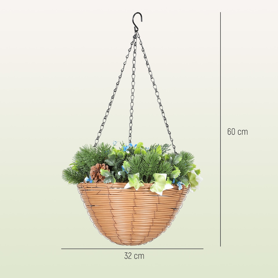 image 1 of HOMCOM Artificial Flowers in Basket Set of 2 with PE Leaves and 18 Flowers