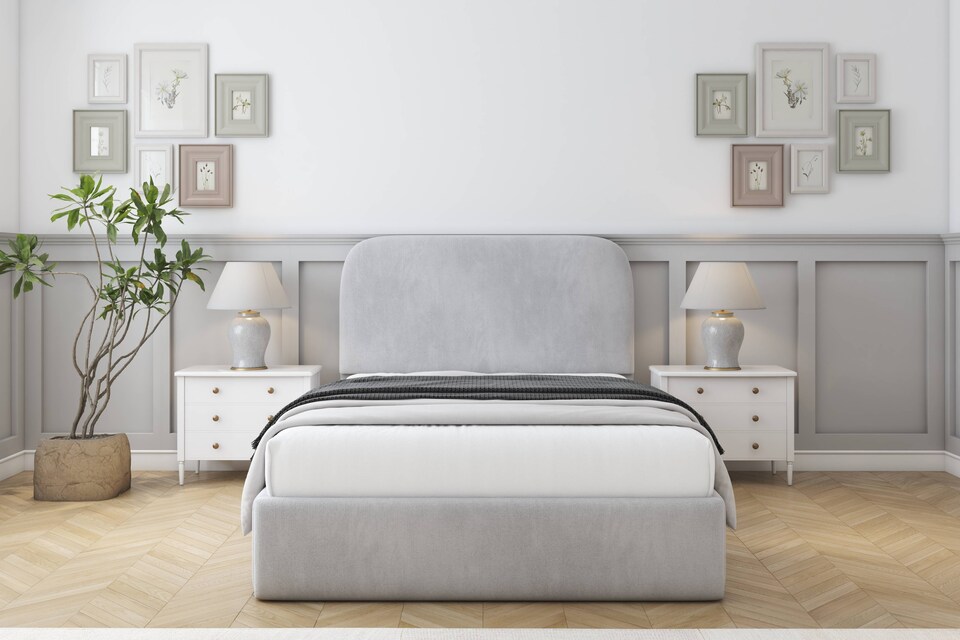 image 1 of Sloomy Belvoir Silver Naples Bed Frame With Mattress With 45" Upholstered Headboard 2'6 Small Single