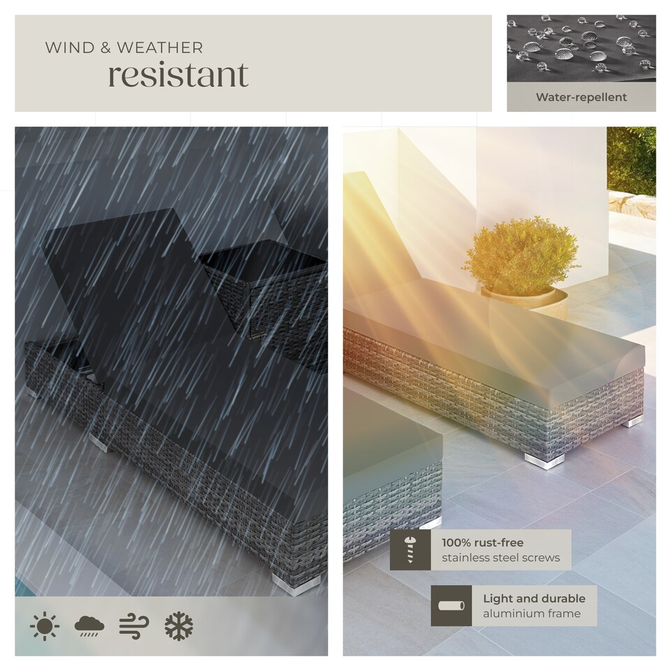 image 1 of Sun Lounger Set - 2 loungers, 1 side table, aluminium frame, adjustable backrest, rain cover | Grey | grey | 1