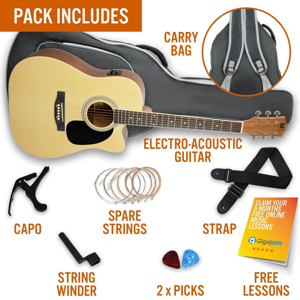 image 1 of MX by 3rd Avenue Cutaway Electro Acoustic Guitar Pack Brown