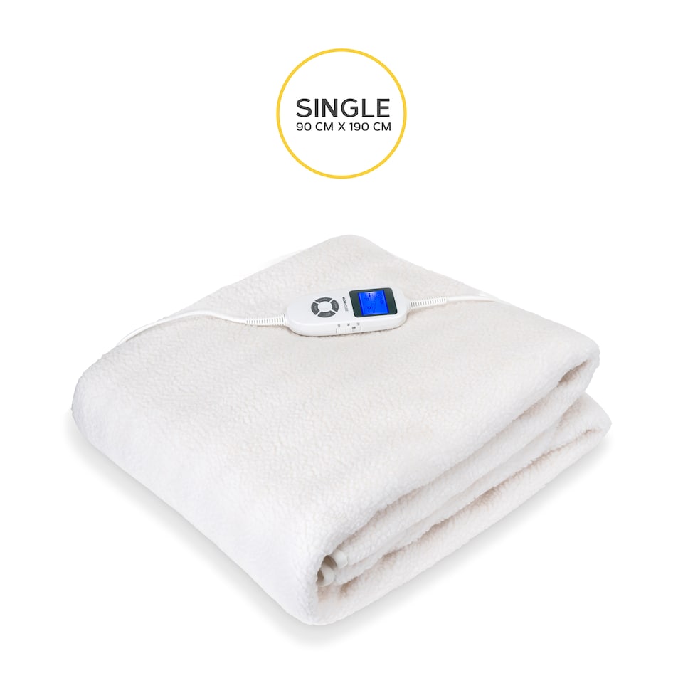 image 1 of MONHOUSE Fleece Electric Heated Under Blanket - Single 90x190cm - Detachable & Machine Washable - Controller Multi Zones, 9 Heat Settings | White | 1
