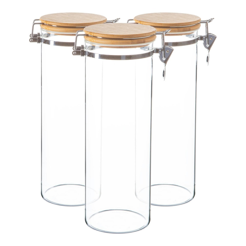 image 1 of Argon Tableware Glass Storage Jars with Wooden Clip Lids - 1.75 Litre - Pack of 3