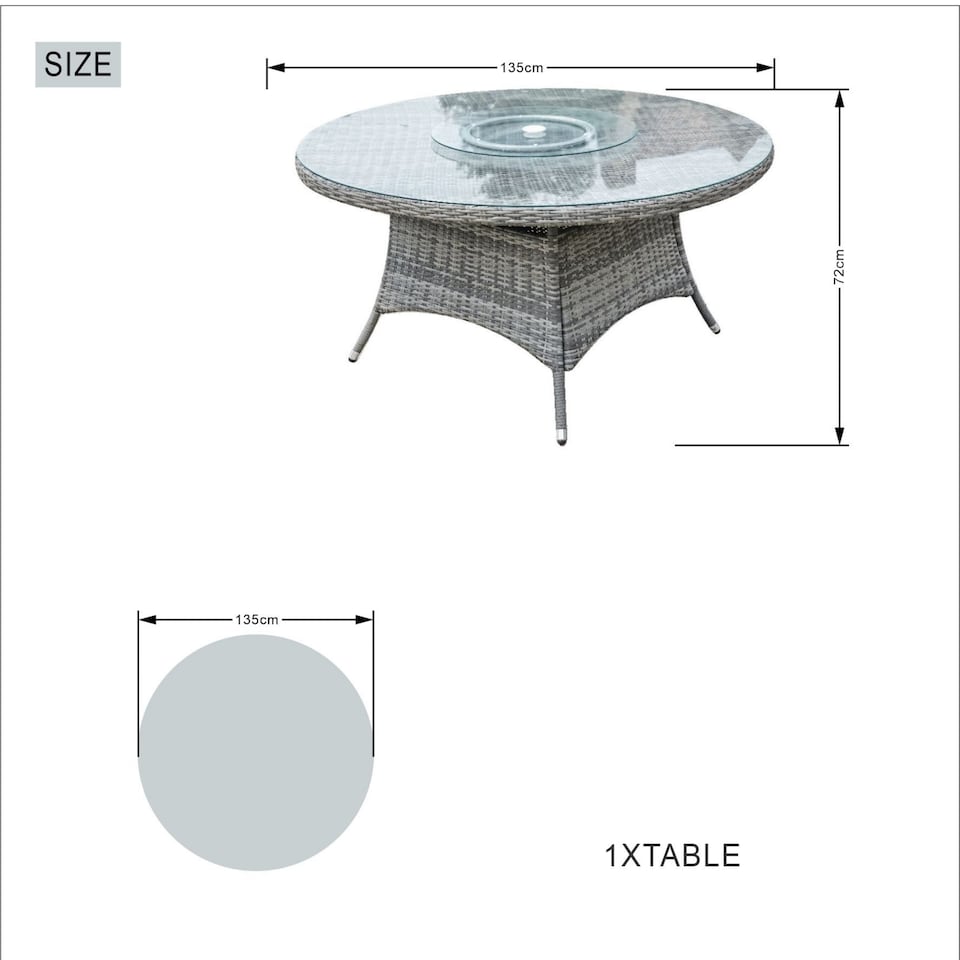 image 1 of Direct Wicker 6-Seater Rattan Garden Aluminum Round Dining Table with lazy Susan | Grey