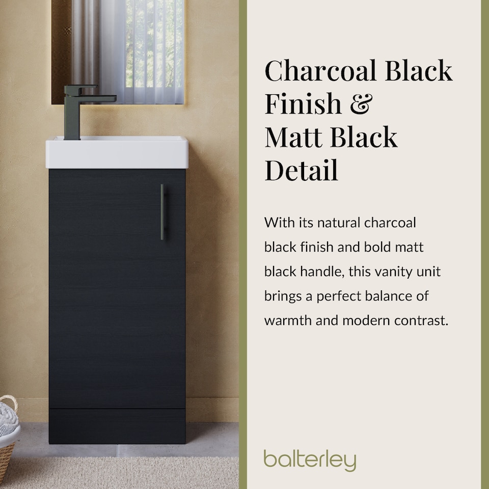 image 1 of Floor Standing Vanity Basin 400mm Charcoal & Matt Black Handle | Black | Charcoal Black | 861 x 405 x 222mm