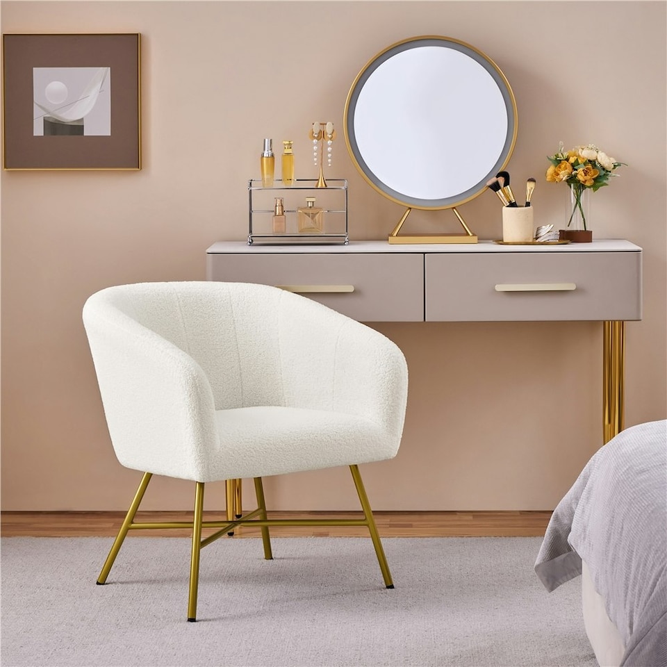 image 1 of Yaheetech Boucle Barrel Chair with Backrest Armrest White