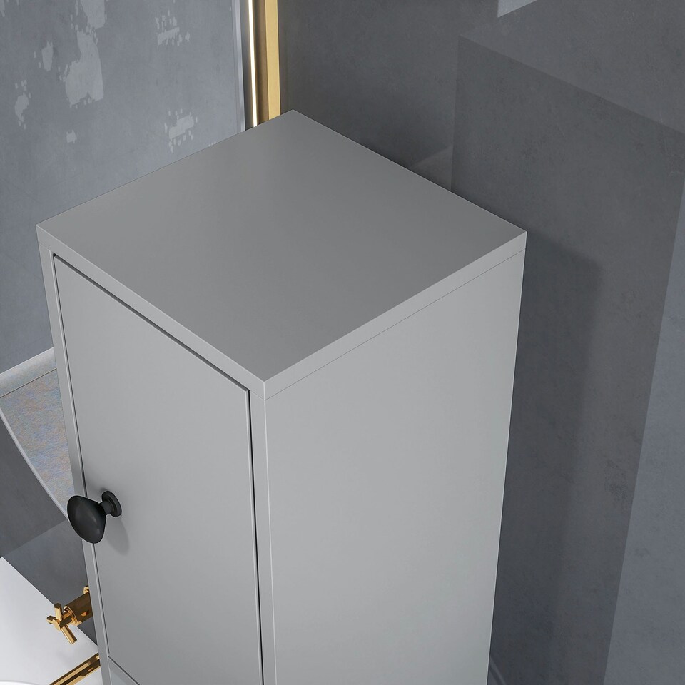 image 1 of kleankin Slim Bathroom Cabinet w/ Open Shelves and 2 Door Cupboards, Grey Grey