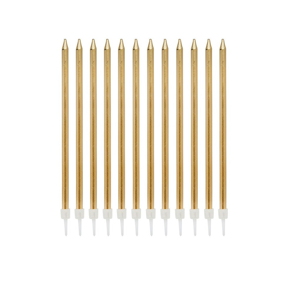 image 1 of Gold Tall Skinny Celebration Candles - Pack of 12