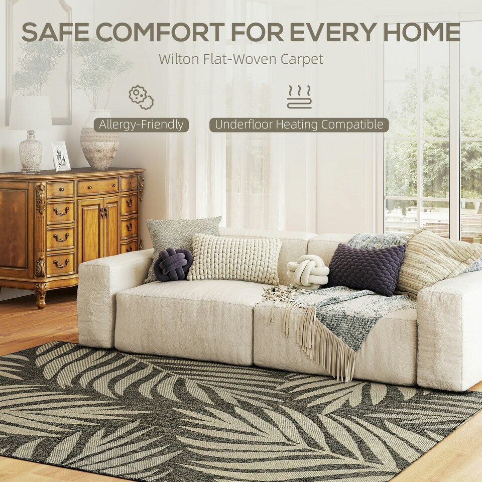 image 1 of HOMCOM Easy-Cleaning Machine Washable Area Rug for Patio, Garden, Grey Grey