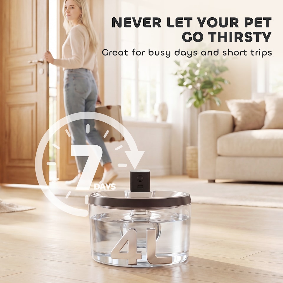 image 1 of PawHut Wireless 4L Cat Water Fountain for Drinking Stainless Steel Cordless | Silver | Silver | 22.5 x 22.5 x 19.5 cm